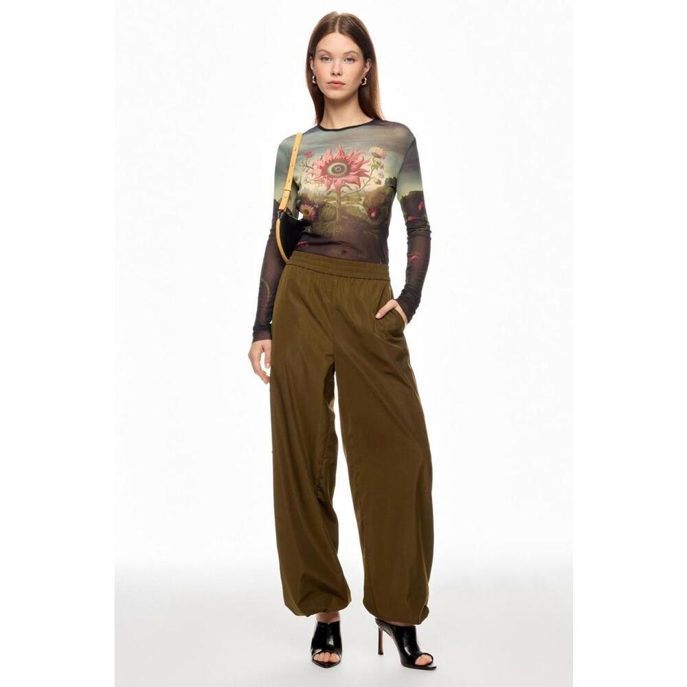 Monse Multicolored Rose Printed Mesh Top Size M Missing Stitching at Sleeve hem
